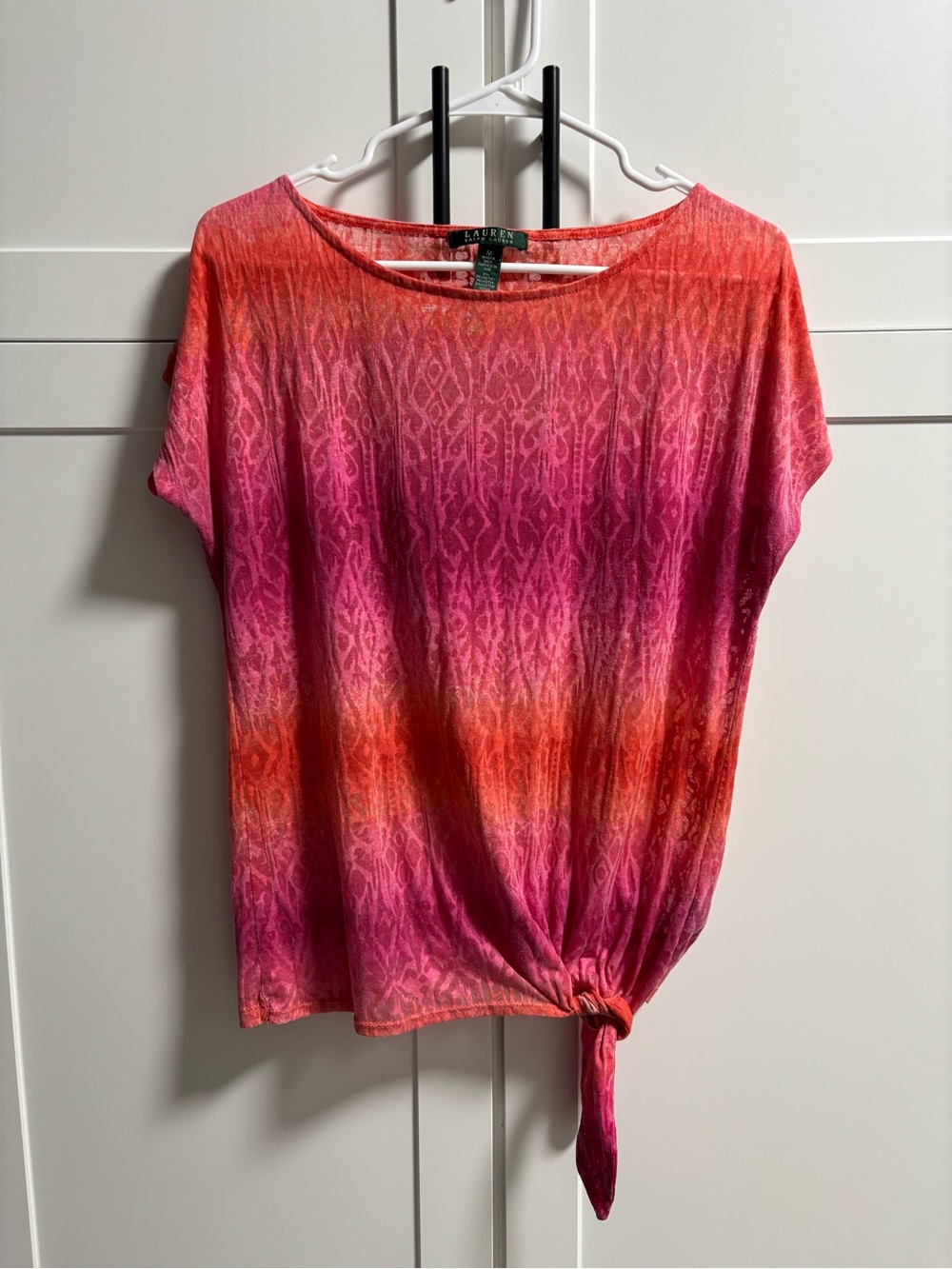 Ralph Lauren Pink and Orange Ombre Tie-Front Short Sleeve Top